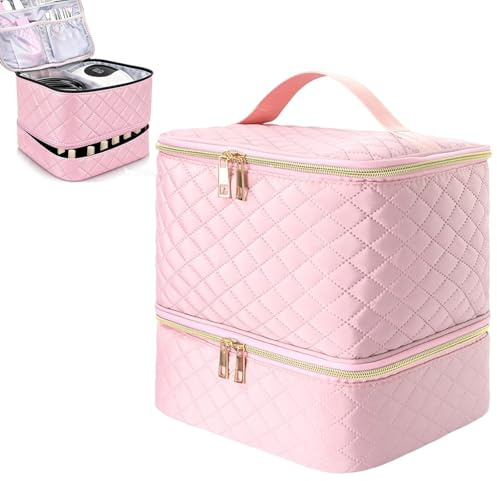 Nagellack Aufbewahrung Nagelkoffer Doppelschicht Tragbarer Nail Polish Organizer Nagellack Tasche für 30 Flaschen,Nagellampe und Nagellack Zubehör Rangement Vernis a Ongle