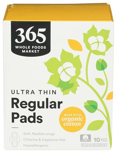 365 by Whole Foods Market, Ultra Thin Pads with Wings, Regular Absorbency, Made with Organic Cotton, 10 Count