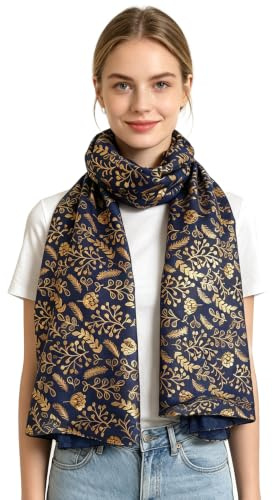 Lina & Lily Damen Schal Hijab Glitzer Blumenmuster (Marineblau)