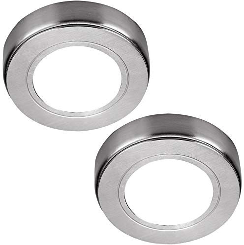 2 Pack | *240V Mains* LED Under Cabinet Kitchen Spotlights | Brushed Nickel & Warm White | Surface or Flush Mounted Light Fittings | Recessed Cupboard Worktop Counter Unit Lighting Kit | Loops