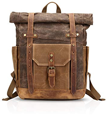 FANDARE Moda Bolsa Escolar Viaje Mochila Hombre 15.6 Pulgadas Portátil Daypack Outdoor Camping Gran Capacidad Rucksack Lona, marrón, Large, Mochila de Ocio