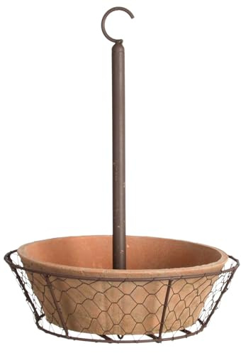 Esschert Design at koppelbarer Blumenhänger in Drahtkorb, Terracotta, Ø 28 x H37,6 cm, Aufhängeöse, Blumenschale, Blumentopf