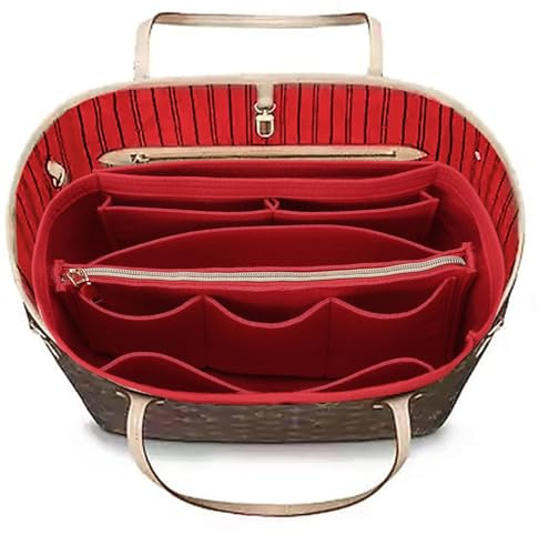 OMYSTYLE Purse Organizer Insert for Tote & Purse, Felt Bag Organizer with 5 Sizes, Compatible with Neverful Speedy and More, Red, Slender Large