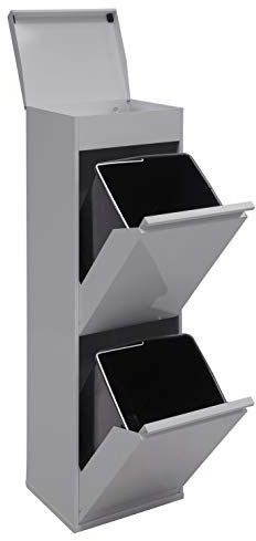 Arregui Top CR222-B Cubo de Basura y Reciclaje de Acero de 2 Compartimentos con Cajón Superior | 2x17 L (34 L) | Cubos de Basura de Cocina | Contenedores de Reciclaje para Casa u Oficina | gris