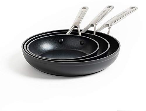 KitchenAid Forged Hardened 3-Layer German Engineered, Non-Stick 20c, 24 cm and 28 cm Frying Pan Set, Stainless Steel Handle, Induction, Oven Safe up to 220°C, Black