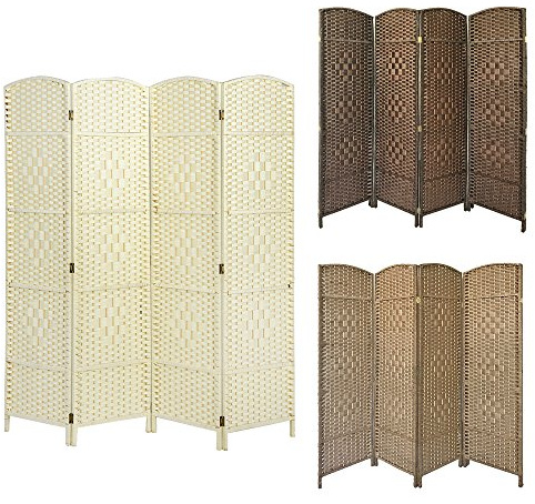 Solid Weave Hand Made Wicker Folding Room Divided Separator Privacy Screen Panel (Beige, 4panel)