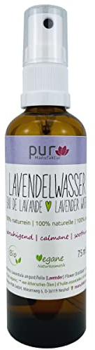pur Manufaktur 75 ml Lavendelwasser bio 100% naturreines Lavendel-Hydrolat in Glasflasche mit Zerstäuber