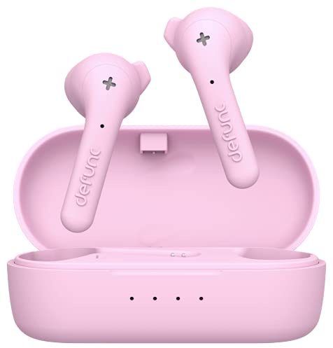 Defunc True Basic IPX4 Bluetooth 5.0 vattentäta trådlösa in-ear hörlurar med inbyggd mikrofon, automatisk enstegs parning, lång uppspelningstid och laddningsfodral (rosa)