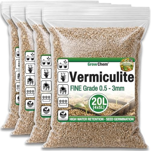 Grow Chem Vermiculite for Plants 20L(4x5L) FINE- Seed Starting & Soil Mixes | Horticultural Vermiculite - Improves Soil Nutrient & Water Retention, Seed Germination, Potting Mixes & Indoor Gardening
