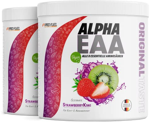 Alpha EAA Pulver 924g STRAWBERRY KIWI - unglaublich leckeres EAA Drink Pulver - alle 8 essentielle Aminosäuren, vegan EAAs Aminosäuren - Amino-Drink - optimale Wertigkeit - 33 Portionen - 100% vegan