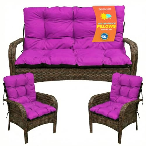 SuperKissen24. Sitzkissen Bankkissen Bankauflage - 100x50 cm und Rückenlehne 100x60 cm mit 2er 48x96 cm Stuhlkissen Set - Outdoor und Indoor - Rosa
