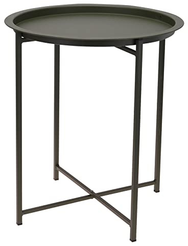 Mesa auxiliar de metal plegable 48 x 41 cm – verde – Mesa de centro con bandeja extraíble – Mesa de sofá, mesa decorativa, mesa de flores plegable