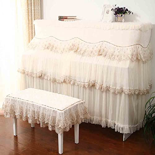 Klavierabdeckung, staubdichte, dekorierte Abdeckung, vollständige Abdeckung, hochwertige Spitzendekoration für universelles vertikales Klavier (Color : B, Size : Piano+Single Stool Cover)