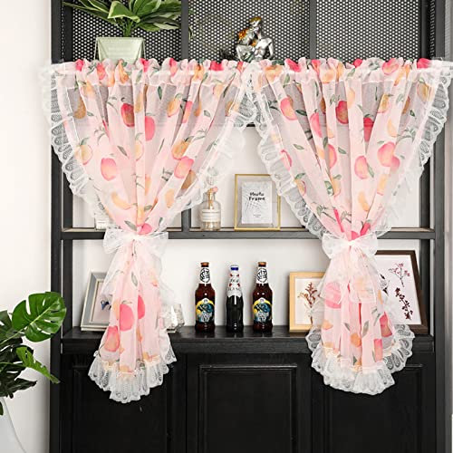 V3VOGUE Vintage Rüsche Gardinen Voile Vorhänge - Für Küche, Schlafzimmer, Scheibengardine Kurzstores, Leinen-Garn Bistrogardine Sichtschutz Küchengardine Mit Raffhalte, 1 Stück