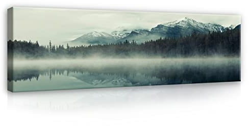 WallArena - Leinwand Bilder - Berge und See Landschaft Natur - 145x45 cm Leinwandbilder - Bild auf leinwand - Wandbild XXL groß Wandbilder für Wohnzimmer Schlafzimmer Wohnzimmerbilder Modern
