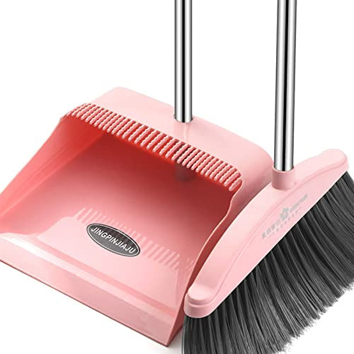 Eayoly Broom and Dustpan Set, Long Handle Broom with Stand Up Dustpan Combo Set, for Indoor Outdoor Home Kitchen Room Lobby Use