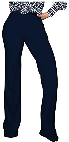 TOPSRANI Pantalon de Travail Taille Haute pour Femme - Style décontracté - Extensible - Jambe Large - Droit - Solide - pour Le Bureau et Le Travail, Noir, Small Longue
