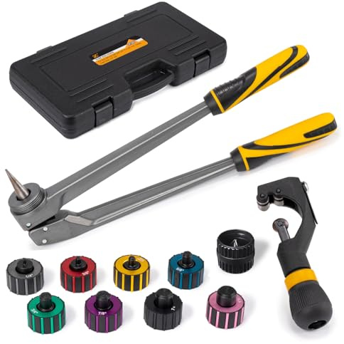 Z ZN100S All-in-One HVAC Pipe Expander Tool Kit, 11-Piece Set with 8 Color-Coded Heads, Tube Cutter & Reamer for Swaging 1/4 to 1-1/8 Copper Pipes
