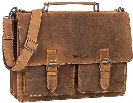 STILORD Amandus Aktentasche Herren Leder Groß Damen Ledertasche Lehrer Laptoptasche 14 Zoll Businesstasche Vintage Echtleder Lehrertasche Leder Farbe:Bergamo - braun