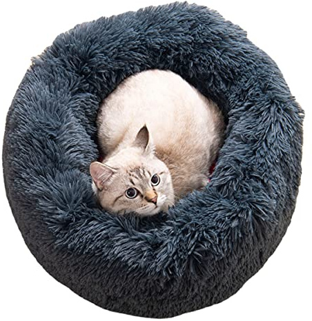 Zoomlie Beruhigendes Hundebett, Plüsch-Donut-Haustierbetten für Hunde und Katzen, weiches Welpen, Kätzchen, Kuschelbett, rundes Haustierbett, waschbar, Hundebetten für verbesserten Schlaf (L-60 cm,