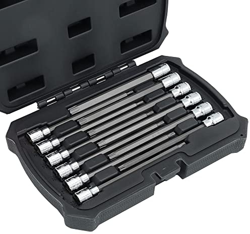 MichaelPro MP012019 - Juego de llaves de vaso Torx de 12 piezas de 3/8 pulgadas, juego de puntas Torx extralargas, T10-T60, juego de llaves de estrella, estuche de almacenamiento