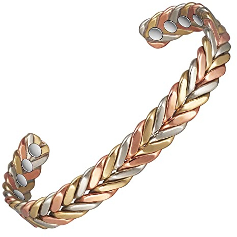 EnerCoppeX Bracelet magnétique 3500 Gauss pour homme et femme - 99,99 % cuivre pur - Bracelet magnétique classique indien tissé à la main - 8 aimants (A)