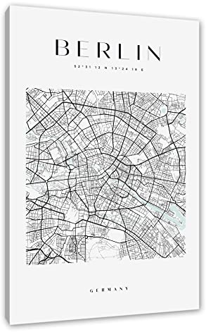 Pixxprint Stadtkarte Eckig - Berlin als, Größe: 100x70cm, Leinwandbild, fertig gespannt, Wandbild, Dekoration, Kunstdruck, kein Poster