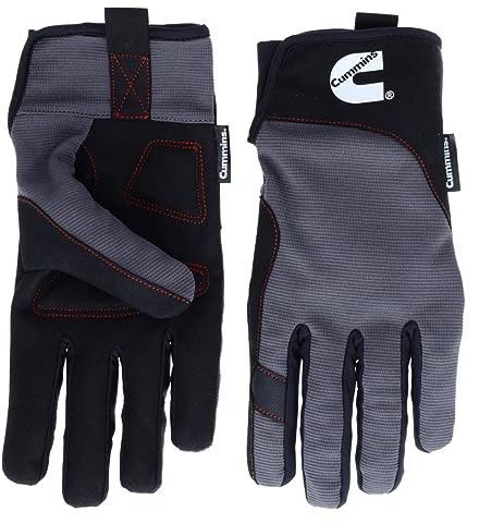 Cummins Mechanic Glove - Gray and Black Synthetic Leather Anti-Vibration Anti-Abrasion Work Gloves for Men All Season, Large