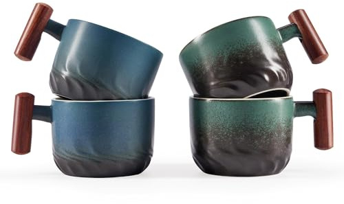 CLASGLAZ 170ml Ceramic Espresso Cups Set of 4 (Blue&Green)