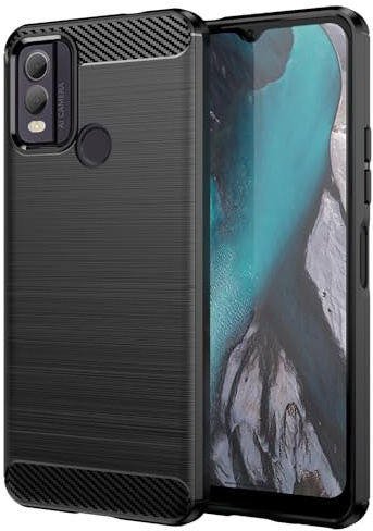 Folmecket Nokia C22 Hülle, Karbonfaser, Kratzfest, stoßdämpfend, weiche TPU-Gummi-Schutzhülle für Nokia C22 (2023) 6,5 Zoll Schwarz
