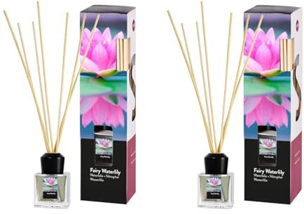 Raumduft im Glas mit Duftstäbchen im 2er-Set – 2x50 ml – für Badezimmer, Hausflur, Wohnzimmer, Küche, Abstellraum – eignet Sich auch als Geschenk zu Weihnachten und Geburtstag (Fairy Waterlily)