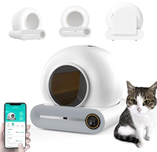 Quixnova Cat Litter Tray Self Cleaning, 65l Extra-Large Capacity Automatic Cat Litter Box Safety Protection & Odor Removal, Smart Robot Litter Box