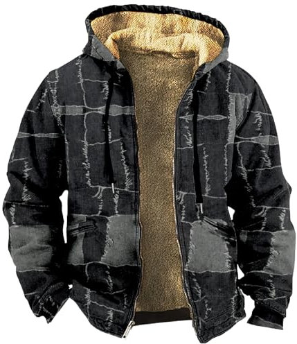Outdoor Jacken Für Herren Übergangsjacke Herren Regenjacke Herren Wasserdicht Bomberjacke Herren Blau Vintage Patchwork Kariertes Druck Holzfäller Jacke Mit Reißverschluss (Schwarz, L)