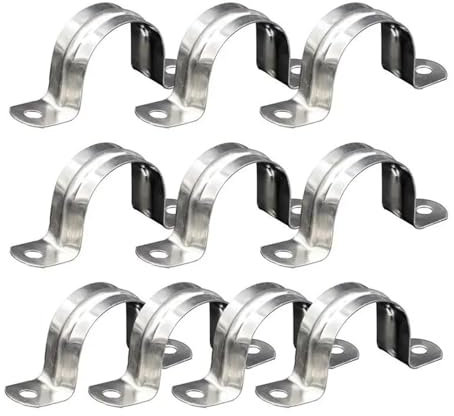 CLENEA 10 Stück U-förmige Rohrschellen, 20–60 mm, Edelstahl, Zwei-Loch-Gurt, Rohrschelle, Wasser-2-Loch-Rohr, Sanitär, Sattelklemmen (Size : 10pcs 40mm)