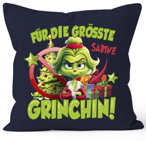 MoonWorks® Kissenbezug Grinch Weihnachten Mann Frau Paar mit Namen personalisierbar Geschenk lustig Weihnachtsmuffel Navy Standard
