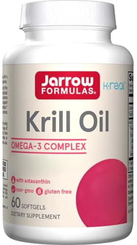 Jarrow Formulas, Krill Oil, 600 mg, con omega-3 e astaxantina, 60 capsule molli, testato in laboratorio, senza glutine, senza soia, senza ingegneria genetica