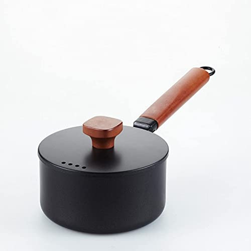 OQHAIR Pot à lait durable 2L avec poignée en bois, cuisinière à gaz, cuisinière à induction, petit déjeuner pour bébé, casserole à café au lait, ustensiles de cuisine en fonte antiadhésiv