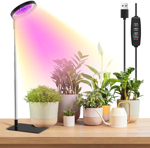YUYMIKA Grow Lights for Indoor Plants Full Spectrum, 48 LEDs Plant Light for Indoor Plants with 2 Mounting Options, 3 Optional Spectrums, 3/9/12Hrs, 10 Brightness, 7-26 Height Adjustable (Black)