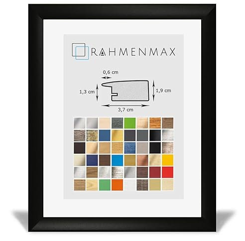 RahmenMax® Toskana Bilderrahmen Holz 48x64 cm zum Aufhängen/Bilderrahmen Maßanfertigung möglich/MDF Posterrahmen/Bilder Rahmen in Schwarz Matt mit Acrylglas/Puzzle Rahmen