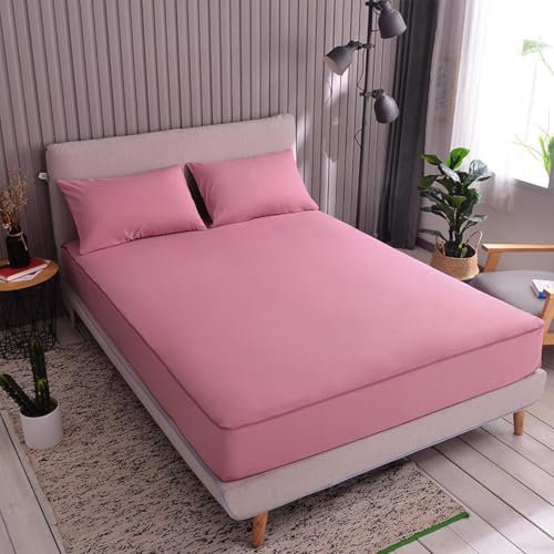 JIALIANG Protector de colchón impermeable con cremallera, 150 x 200 + 10 cm, color rosa claro, funda con cremallera, antialérgico y totalmente impermeable, funda protectora de colchón doble con
