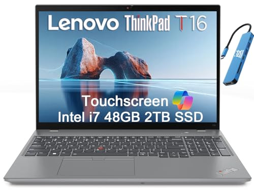 Lenovo ThinkPad T16 Business Laptop (16 FHD+ Touchscreen, Intel 10-Core i7-1355U, 48GB DDR5 RAM, 2TB SSD), Backlit, Fingerprint, IR Webcam, 2X Thunderbolt 4, IST HUB, 3-Yr WRT, Win 11 Pro w/Copilot