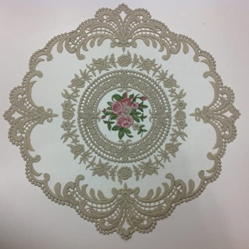 GZSLKSCD Tischset aus französischer Spitze im Vintage-Stil, bestickte Spitzentischdecke, pastoral (Farbe: Weiß, 120 x 120 cm) (Grau, 28 cm)