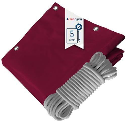 TECPLAST Pack Toile Pergola Rouge Bordeaux 3x4 m + Sandow Gris 20m - Bâche Pergola prête à Poser LP506PR Garantie 5 Ans