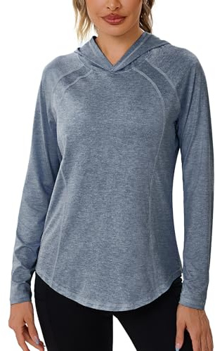 Terecey Funktionsshirt Damen Langarm UFP 50+ Sportshirt Mit Kapuze S-3XL | UV, Locker Atmungsaktiv,Schnelltrocknend,92% Polyester, 8% Elasthan, Dehnbar Bequem,Leicht, Training Laufen Yoga Outdoor