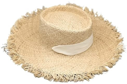 XIUsheUA Strohhut Übergroßer Damenhut mit großer Krempe, 20 cm Bast-Sonnenhut, breiter Krempe, Strandhut, weiche Strohkappe for Damen(1)