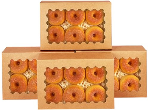 Gcardist Auto-pop Up Braun Keksdose mit Fenster 30,48x20,32x6,35cm 6 Stück Zwei Verwendungszwecke Eine Sekunde Falten Gebäck Keks Bäckerei Box für Verpackung(12x8x2.5 inch)