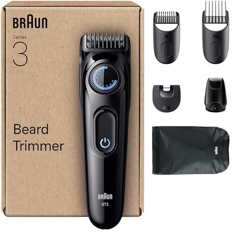 Braun Recortadora De Barba Series 3 BT3565, Barbero Recargable, +6 Accesorios De Afeitado, 50 Min De Autonomía, Lámina De Corte Ultra Afilada, 40 Longitudes, Negro/Azul