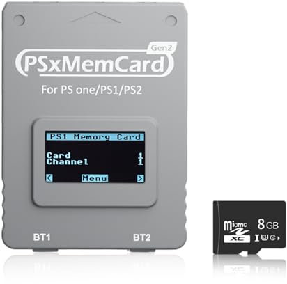 BITFUNX PSxMemCard Gen2 Memory Card - Supports Firmware Upgrade, Unlimited Storage and Sd2psXtd, Includes an 8GB MicroSD Card, High Speed Game Memory Card for PS2/PS1/PS One Console (Grey)