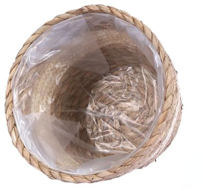 FONDOTIN Macetero Tejido De Paja para Interior y Exterior, Maceta Decorativa Sin Asas Tamaño 18x15 Cm, Cesta De Flores Natural para Hogar y Oficina, Diseño De Mimbre Resistente y Ligero