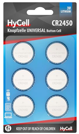 HyCell CR2450 - Pilas de botón de Litio CR2450, 3 V, de Larga duración, para calculadora, báscula, Reloj, Llave de Coche, abridor de Garaje, Mando a Distancia, luz